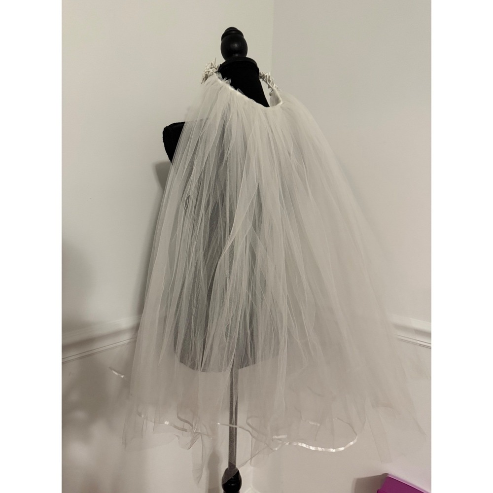 White Wedding short Veil Bridal Crown Flower Lace Tulle Romantic Bride 28"